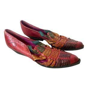 Vintage Leather Colorful Huarache Cage Sandals Woven Western Women's size 8